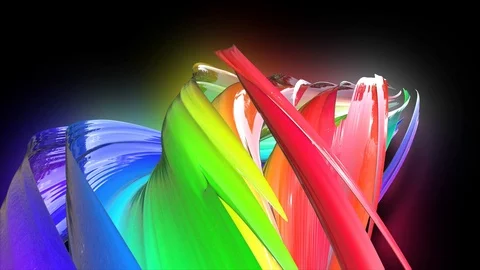 Stream of colored ribbons fly past camera. Flow of twisted rainbow-colored Stock Footage 125467780