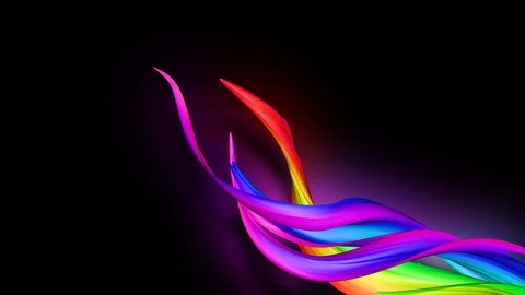 Stream of colored ribbons fly past camera. Flow of twisted rainbow-colored Stock Footage 125467893