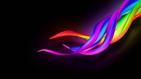 Stream of colored ribbons fly past camera. Flow of twisted rainbow-colored Video stock 125467930
