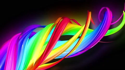 Stream of colored ribbons fly past camera. Flow of twisted rainbow-colored Stock Footage 130184415