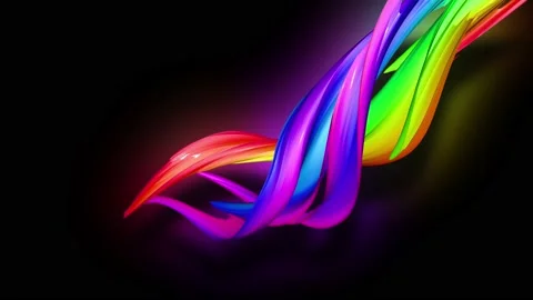 Stream of colored ribbons fly past camera. Flow of twisted rainbow-colored Stock Footage 130184596