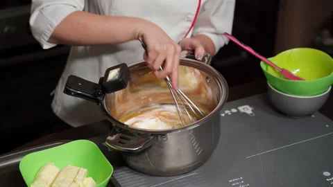 Stream a cook blogger. Step-by-step instructions for making a cake. Stock Footage 166229842