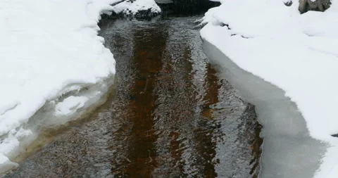 Stream is covered white snow Stock Footage 104660232