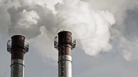 Stream of dark smoke from the chimney of factory 스톡 동영상 83363036