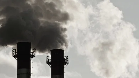 Stream of dark smoke from the chimney of factory Stock-Footage 83378337