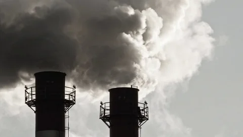 Stream of dark smoke from the chimney of factory Video stock 83380244
