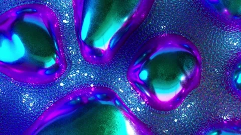 Stream of diamond glowing bubbles. Colored metal objects. Blue purple neon color Video stock 244343293