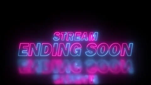 Stream ending soon text in neon pink and blue glow with reflection background Stock Footage 337412427
