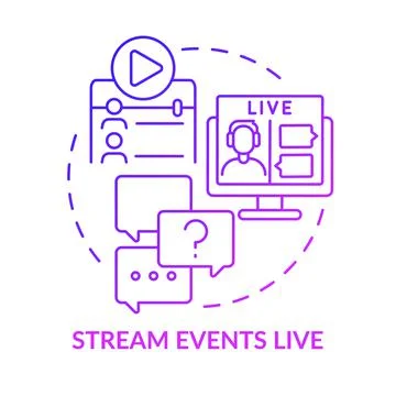 Stream events live purple gradient concept icon Stock Illustration