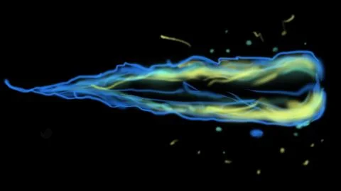 Stream of fire on a black background, blue flame. Stock Illustration