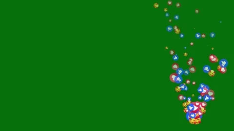 Stream of Floating Heart Reactions with Love Emojis Rising on Green 4K Stock Footage 345992543