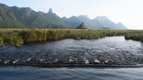 Stream flowing and limestone mountain at Khao Sam Roi Yot National Park Stock Footage 132019978