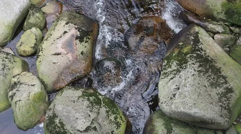 Stream flowing between rocks with authentic sound Stock Footage 52721321