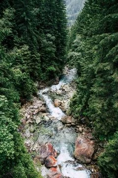 Stream flowing down from high mountains in polish Tatras Stock Photos