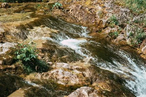 Stream flowing down from high mountains in polish Tatras Stock-Fotos