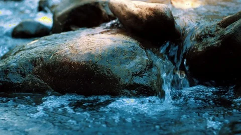 Stream Of Flowing River Stream In The Evening Light Stockbeeldmateriaal 120373171