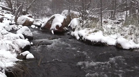 Stream Flowing in Snowy Landscape Stockbeeldmateriaal 45542698