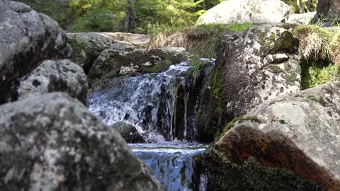 A stream flowing through a beautiful landscape.  Slow motion Stock Footage 146386230