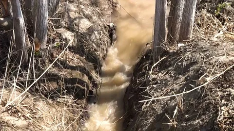Stream flowing through a dry field Stock Footage 106222601