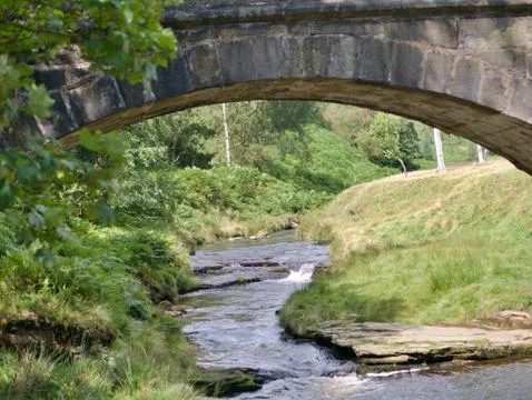 Stream Flowing under a bridge in Hope Valley Peak District Stock Photos