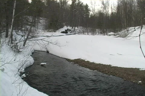 Stream flowing under ice and snow Video stock 65681