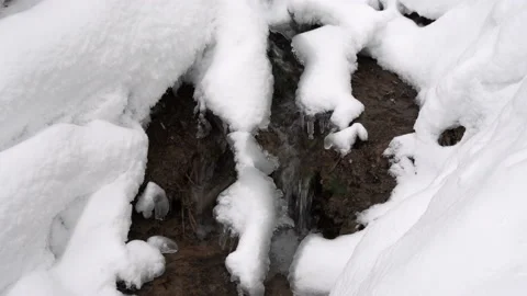Stream flows through the snow Stock Footage 149060335