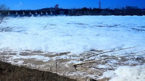 Stream of the foamy river Stock Footage 75009512