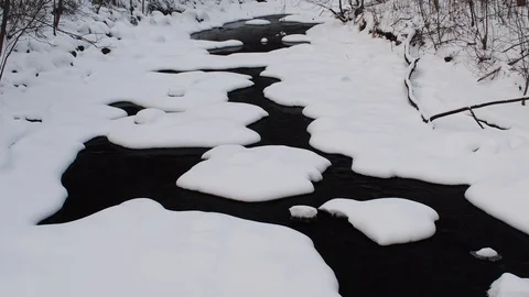 Stream going through the snow - 3 Stock Footage 108642654