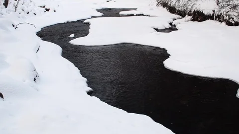 Stream going through the snow - 7 Stock Footage 108642707