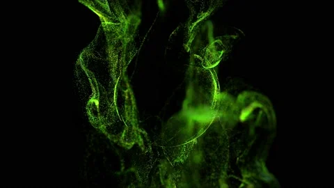 Stream of green luminous particles underwater on black background runs into a Stock Footage 130225636