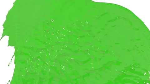 Stream of green paint falling on white background - screen and dripping down Stock Footage