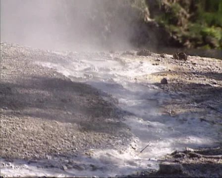 Stream of heated water in Upper Geyser Basin, Yellowstone national park Stock Footage 35421712