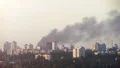 The stream of the heavy grey smoke in the city 4k or 4k+ Resolution