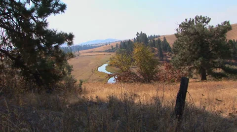 Stream in Hilly Field Stock Footage 33605060