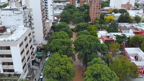 Stream La Canada, Avenue Marcelo Alvear (Cordoba, Argentina) aerial view Stock-Footage 119509435