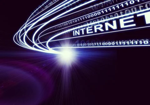 Stream of light beams, digits and word internet, on dark background 스톡 일러스트
