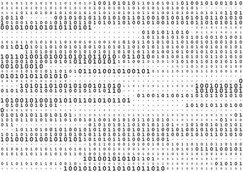 Stream line binary code black and white background with two binary digits, .. Stock Illustration