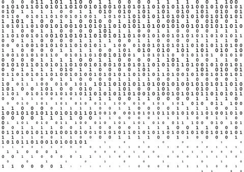 Stream line binary code black and white background with two binary digits, .. Stock Illustration