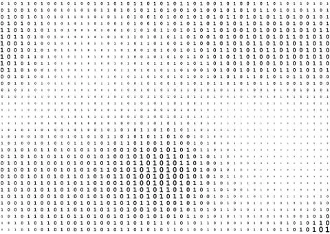 Stream line binary code black and white background with two binary digits, .. Stock Illustration