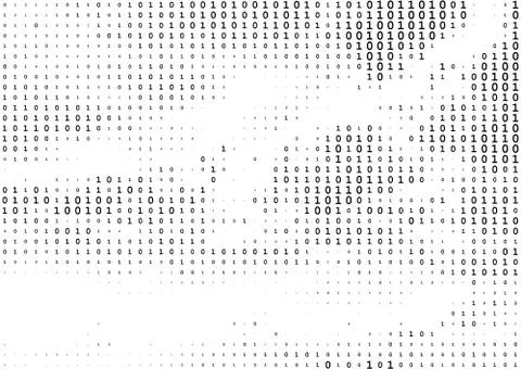 Stream line binary code black and white background with two binary digits, .. Stock Illustration