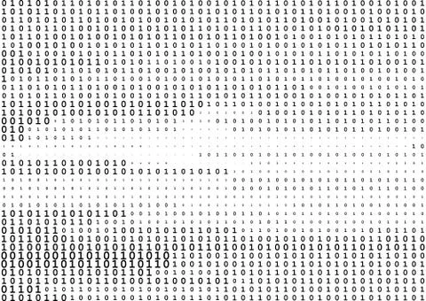 Stream line binary code black and white background with two binary digits, .. Stock Illustration