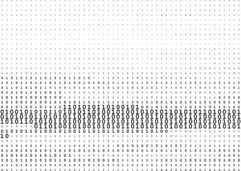 Stream line binary code black and white background with two binary digits, .. Stock Illustration
