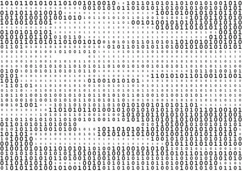 Stream line binary code black and white background with two binary digits, .. Stock Illustration