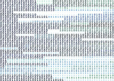 Stream line binary code black and white background with two binary digits, .. Stock Illustration