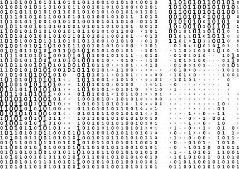 Stream line binary code black and white background with two binary digits, .. Stock Illustration
