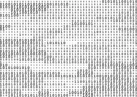 Stream line binary code black and white background with two binary digits, .. Stock Illustration