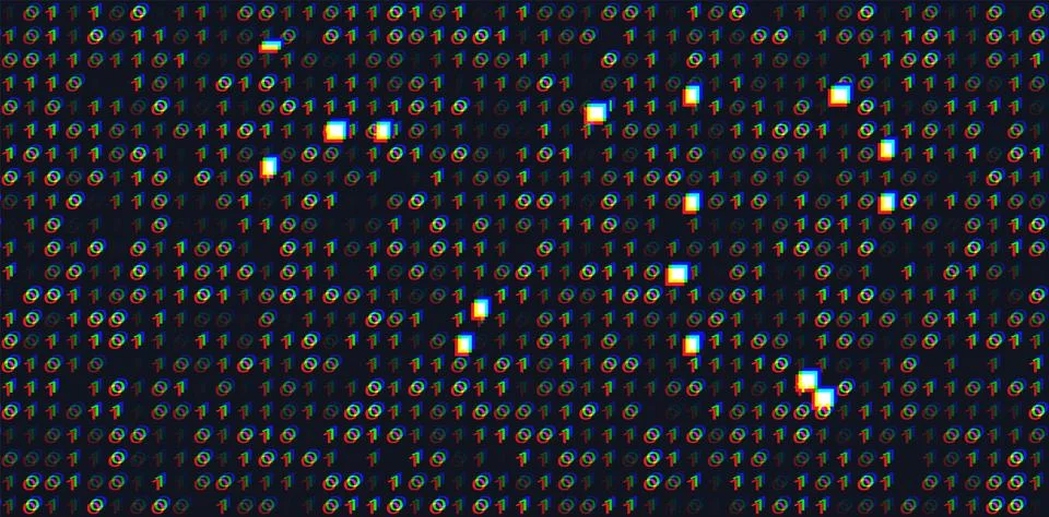 Stream line binary code glitched background. Computer coding, hacker, encry.. Stock Illustration