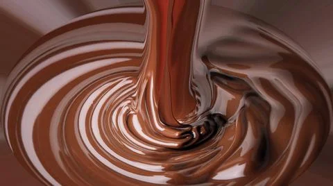 A stream of liquid chocolate flows down. Glossy chocolate surface. Stock Illustration