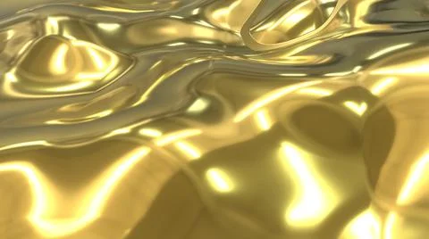 A stream of liquid gold. Yellow background with golden wavy liquid. 3D image Stock Illustration