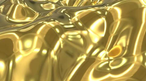 A stream of liquid gold. Yellow background with wavy golden liquid. 3D image Stock Illustration
